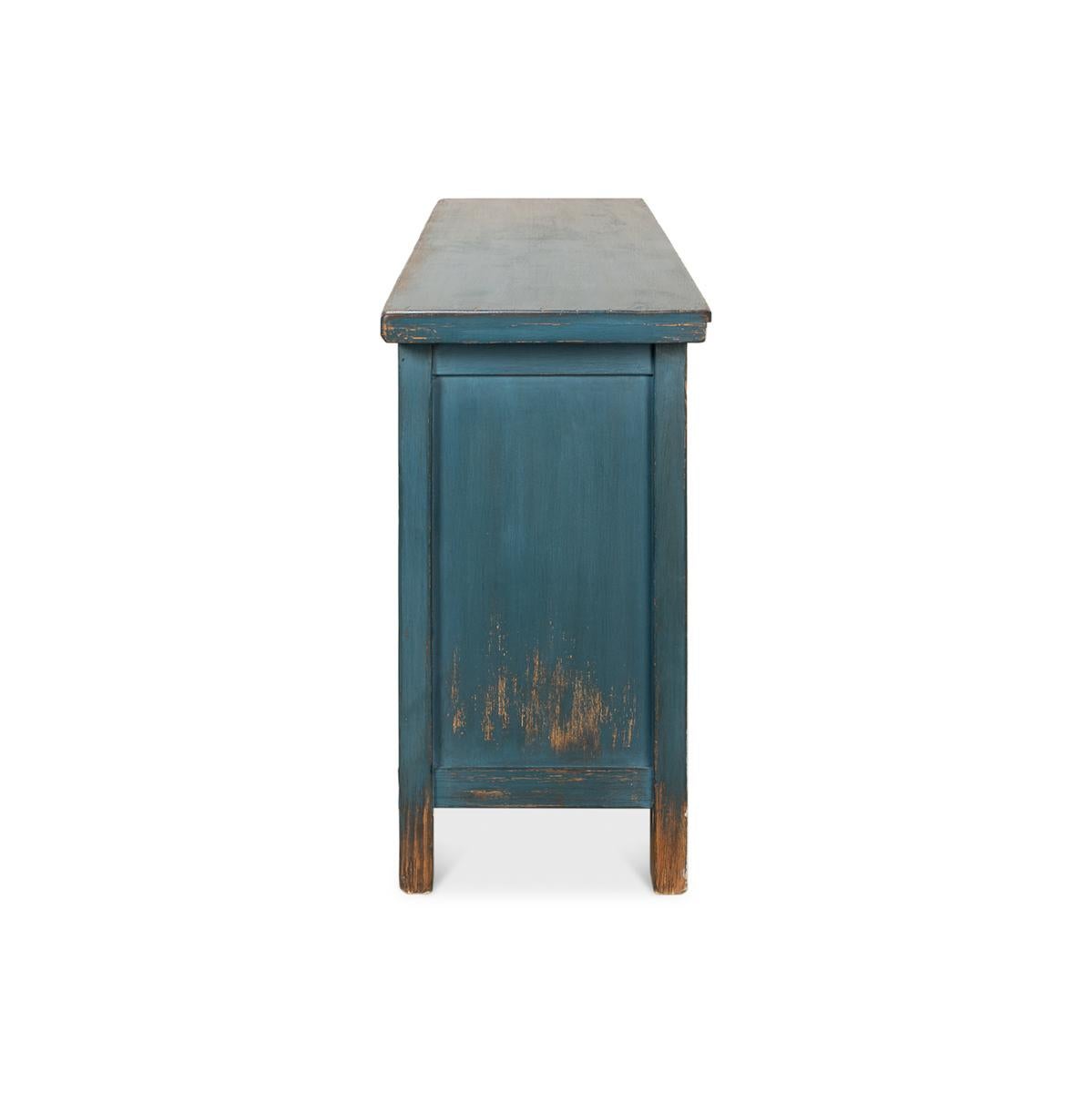 Wood Blue Painted Moroccan Sideboard For Sale