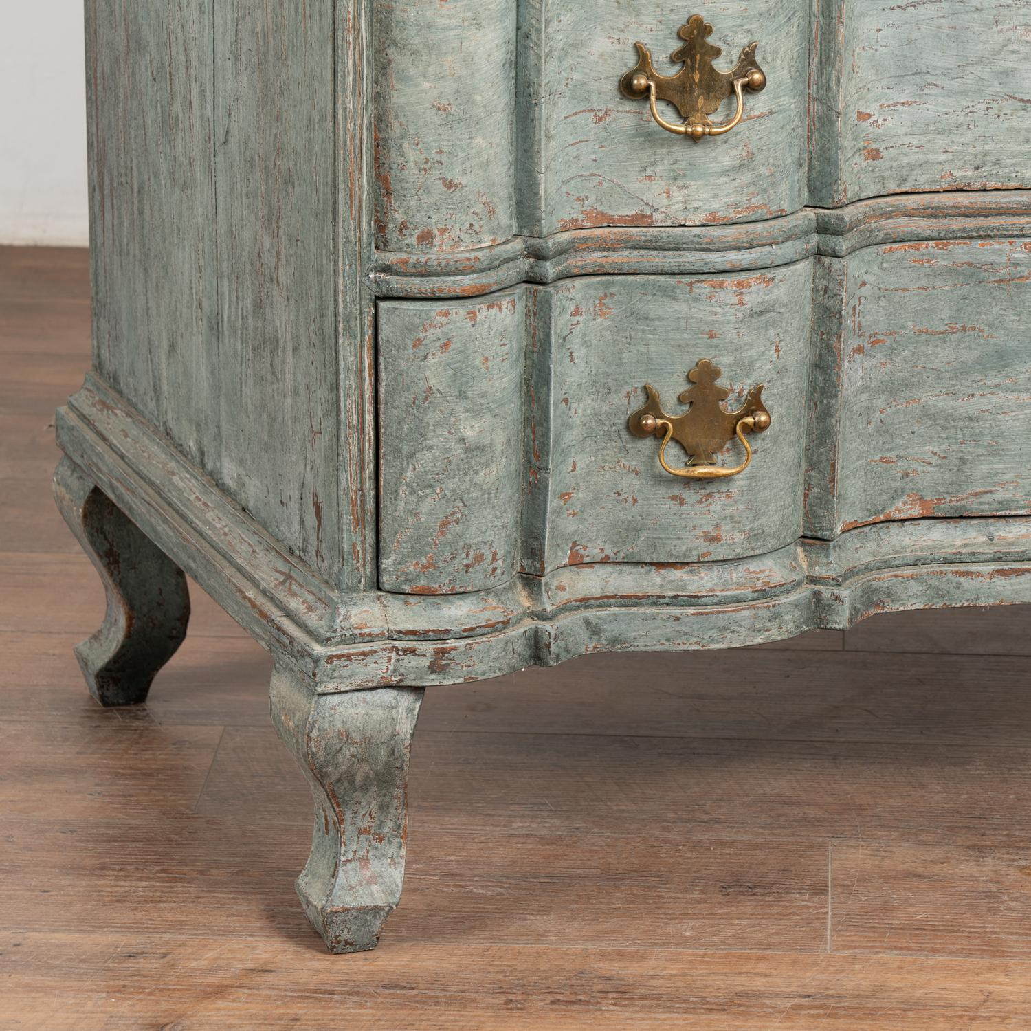 Blue Painted Oak Rococo Chest of Four Drawers, Denmark circa 1770-80 For Sale 5