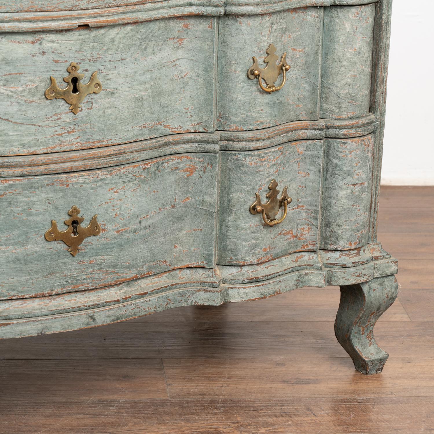 Blue Painted Oak Rococo Chest of Four Drawers, Denmark circa 1770-80 For Sale 6
