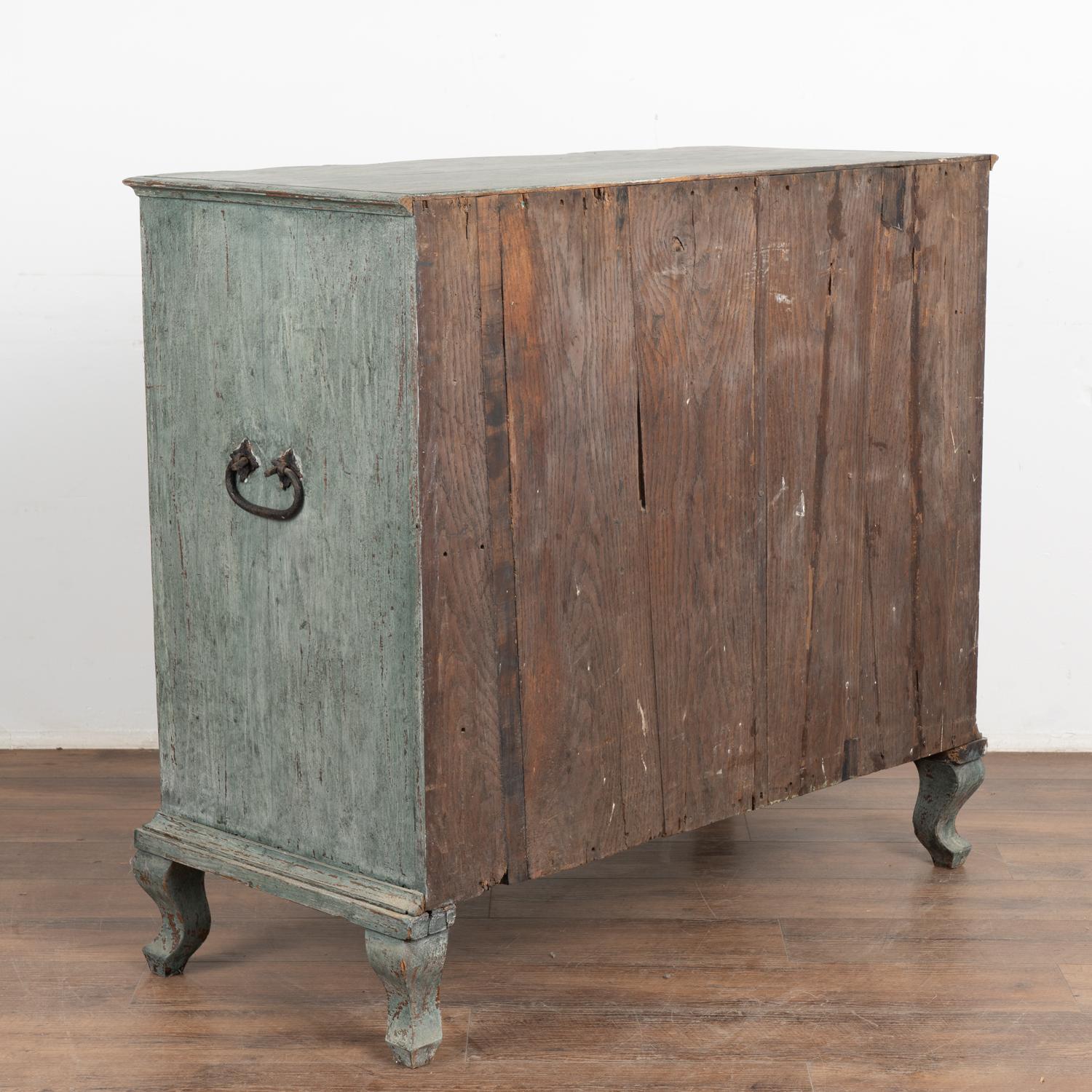 Blue Painted Oak Rococo Chest of Four Drawers, Denmark circa 1770-80 For Sale 7