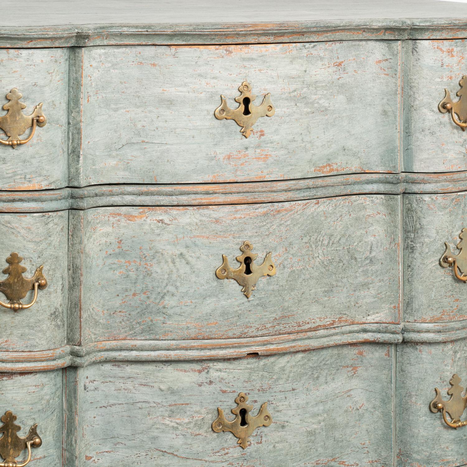 Blue Painted Oak Rococo Chest of Four Drawers, Denmark circa 1770-80 For Sale 3