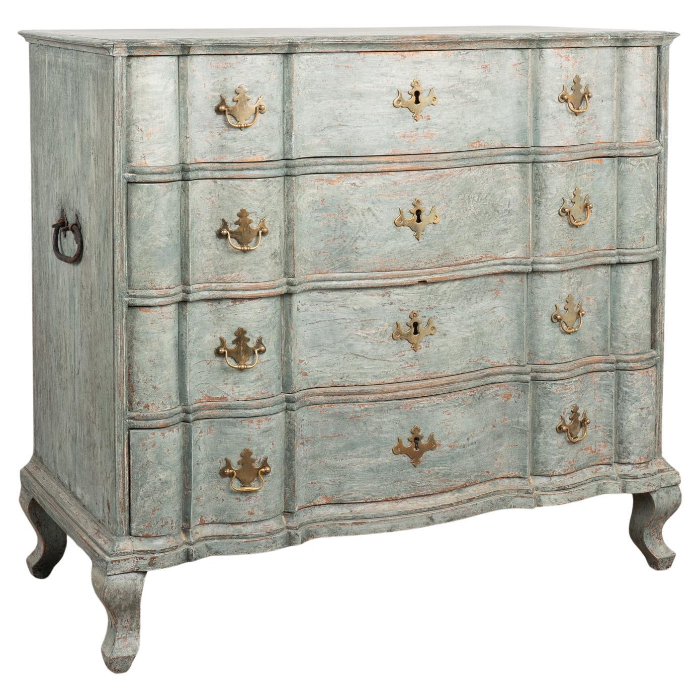 Blue Painted Oak Rococo Chest of Four Drawers, Denmark circa 1770-80 For Sale
