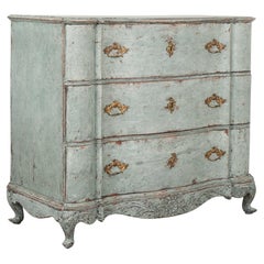 Blue Painted Oak Rococo Chest of Four Drawers, Denmark circa 1770
