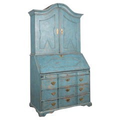 Blue Painted Oak Secretary, Sweden circa 1770-1800