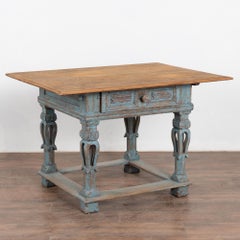 Blue Painted Oak Side Table, Sweden circa 1820-40
