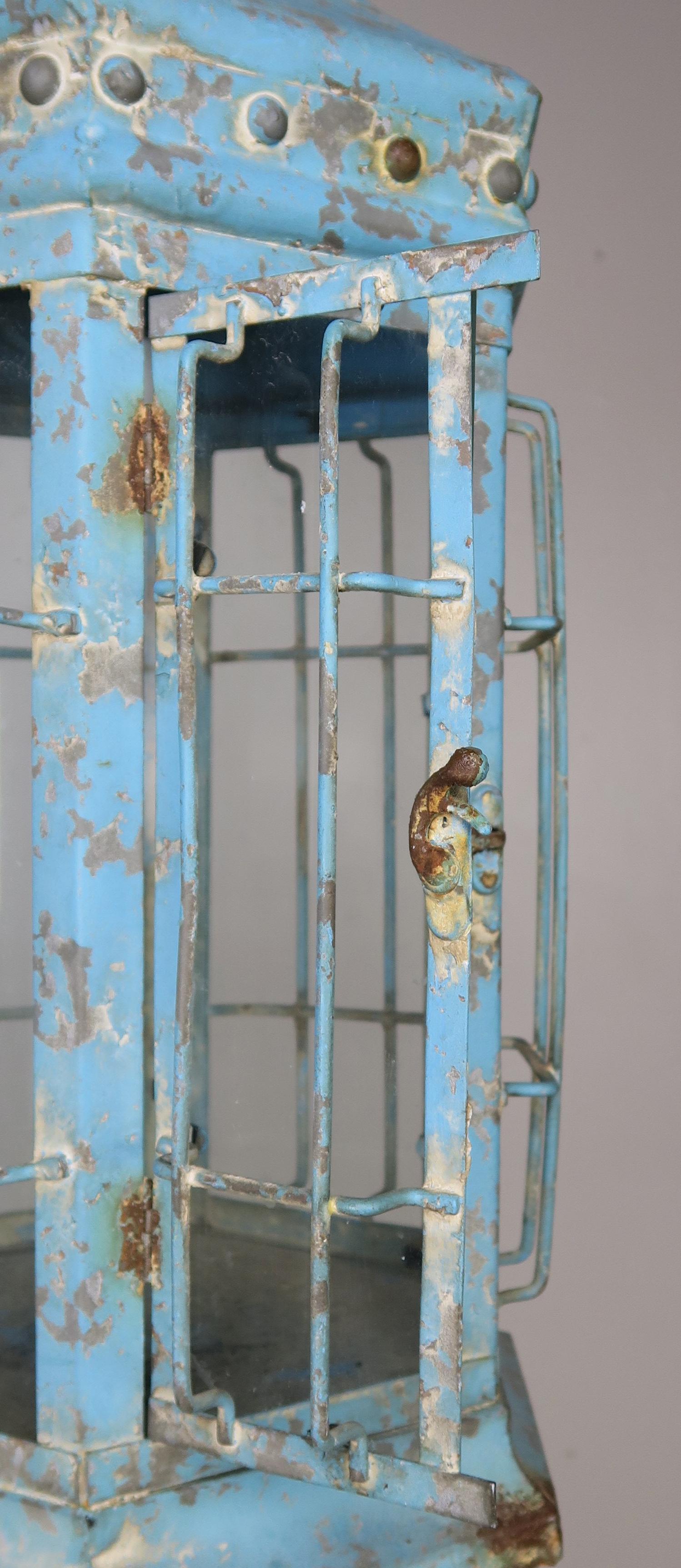 Blue Painted Pagoda Shaped Lantern with Original Glass 2