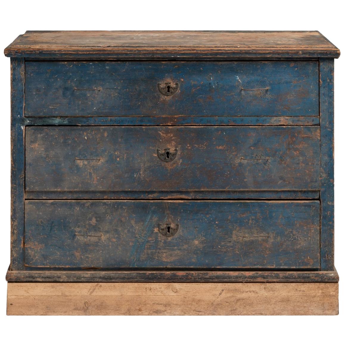 Blue Painted Pine Chest of Drawers, England, circa 1840