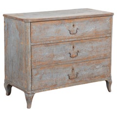Blue Painted Pine Chest of Three Drawers, Sweden circa 1800-20