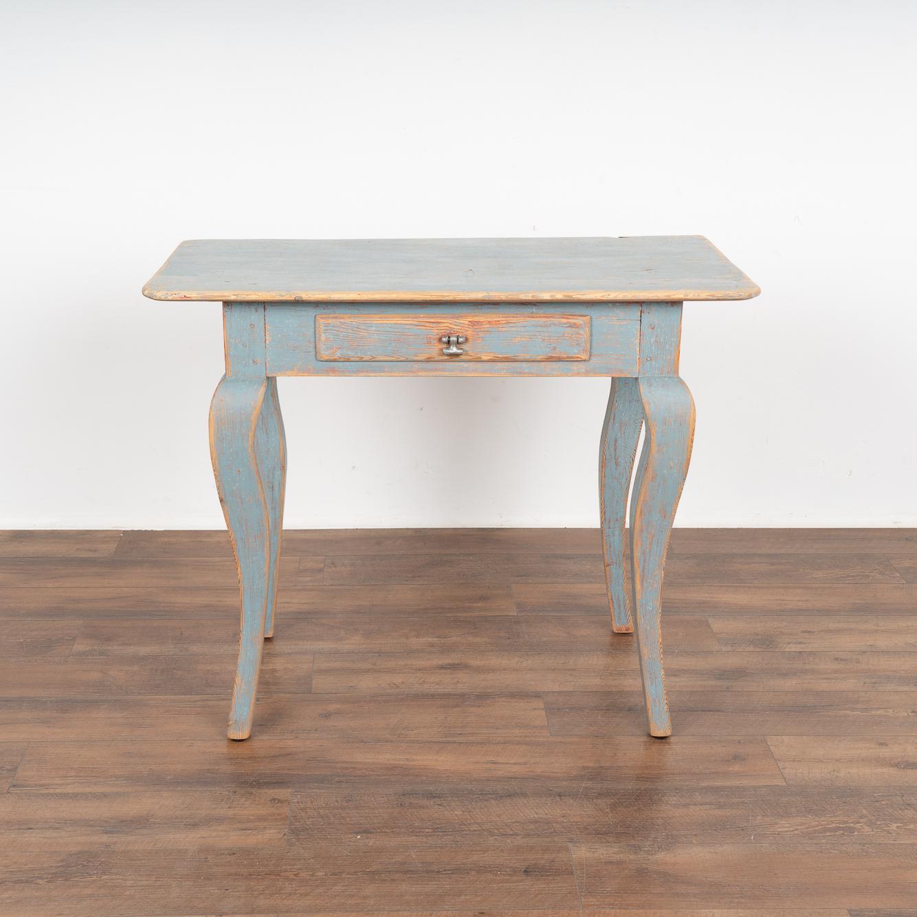 Swedish Blue Painted Pine Side Table With Cabriolet Legs, Sweden circa 1820-40 For Sale