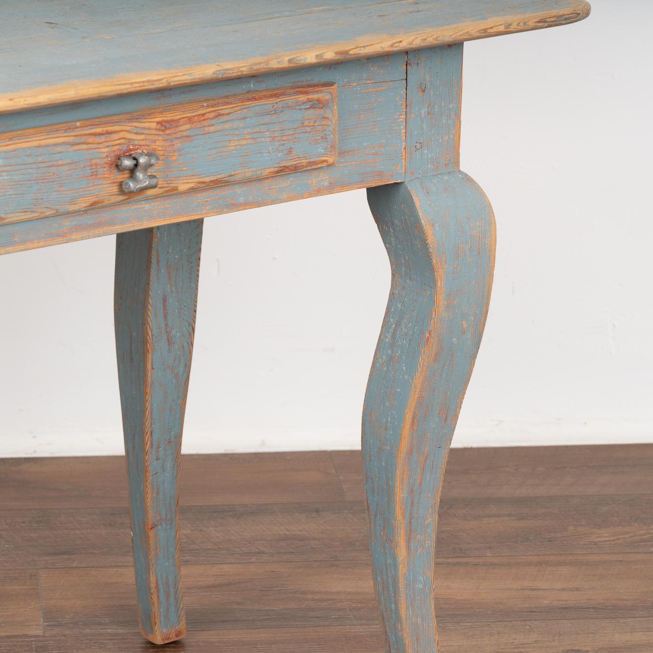 Blue Painted Pine Side Table With Cabriolet Legs, Sweden circa 1820-40 2
