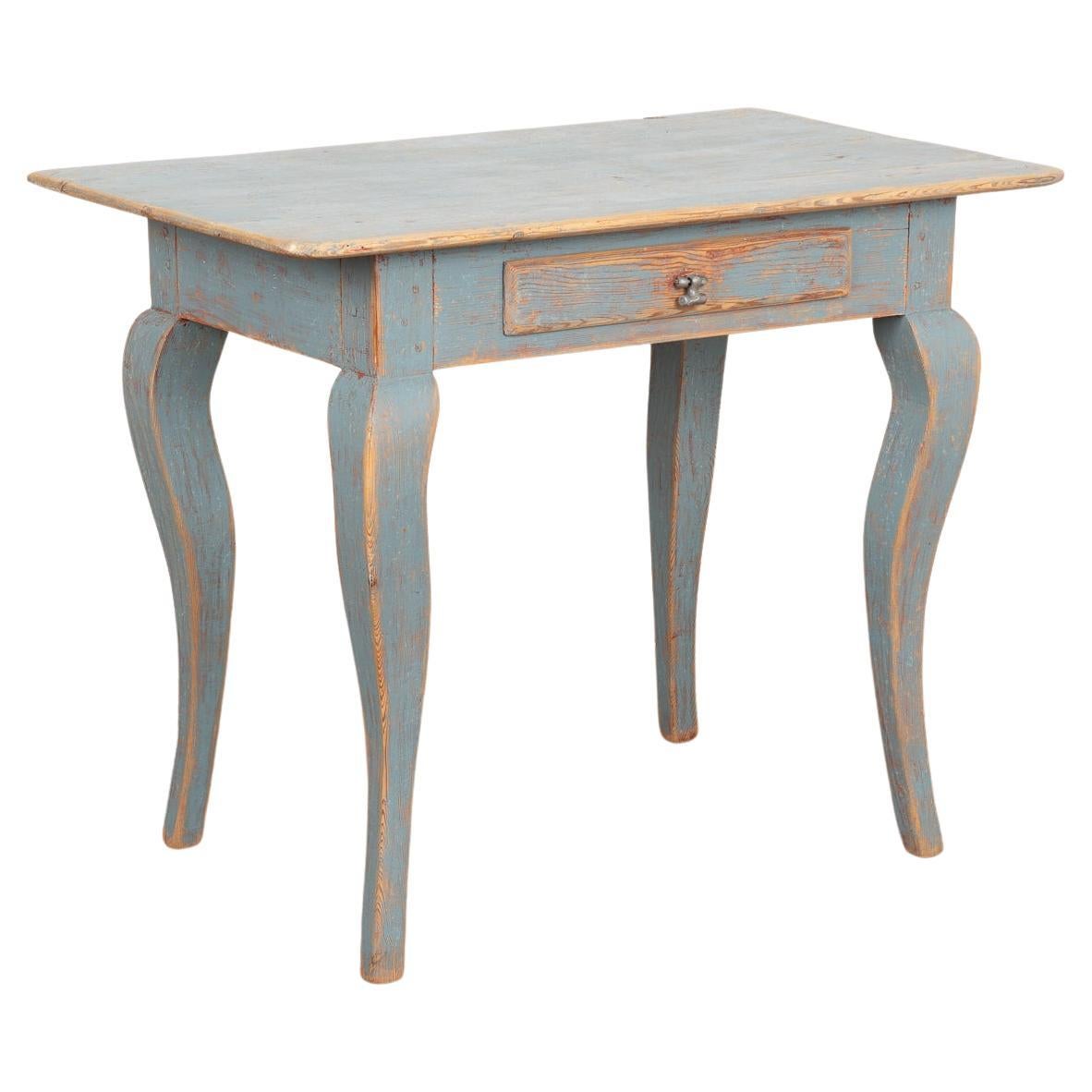 Blue Painted Pine Side Table With Cabriolet Legs, Sweden circa 1820-40