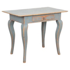 Antique Blue Painted Pine Side Table With Cabriolet Legs, Sweden circa 1820-40