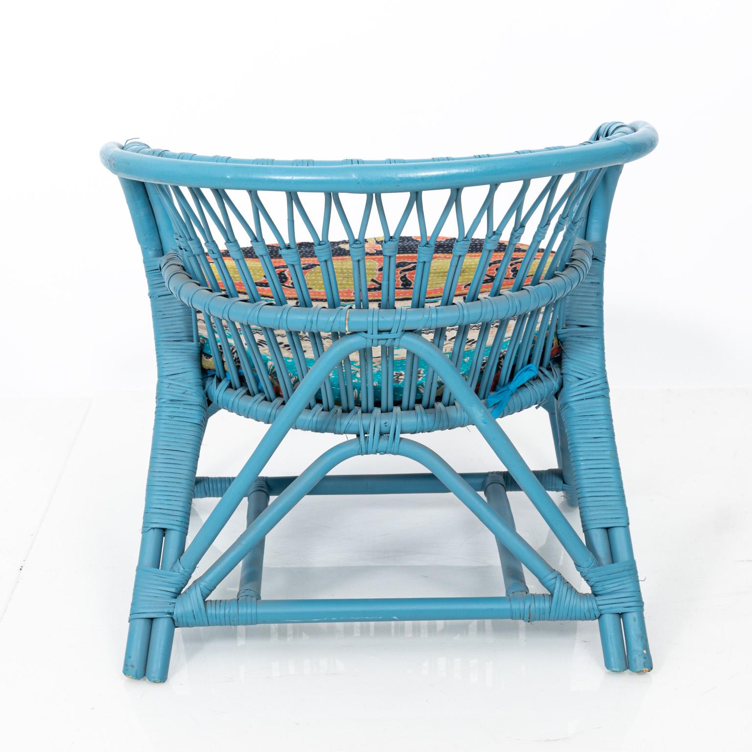 Blue Painted Rattan Low Chair 4