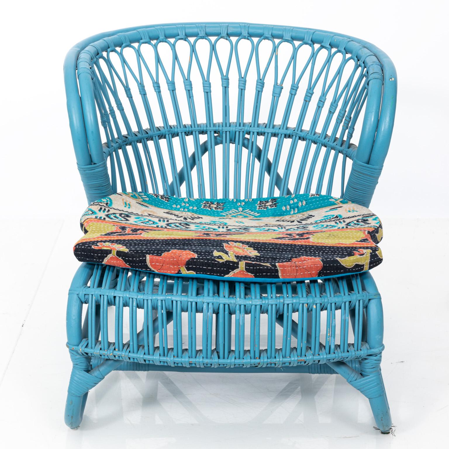 blue rattan chair