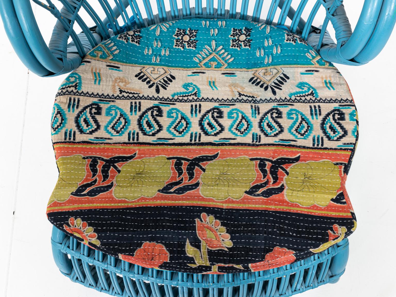 Blue Painted Rattan Low Chair 2