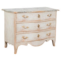 Blue Painted Rococo Pine Chest of Three Drawers, Sweden circa 1800's