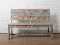 Blue Painted Rustic Farmhouse Wooden Bench