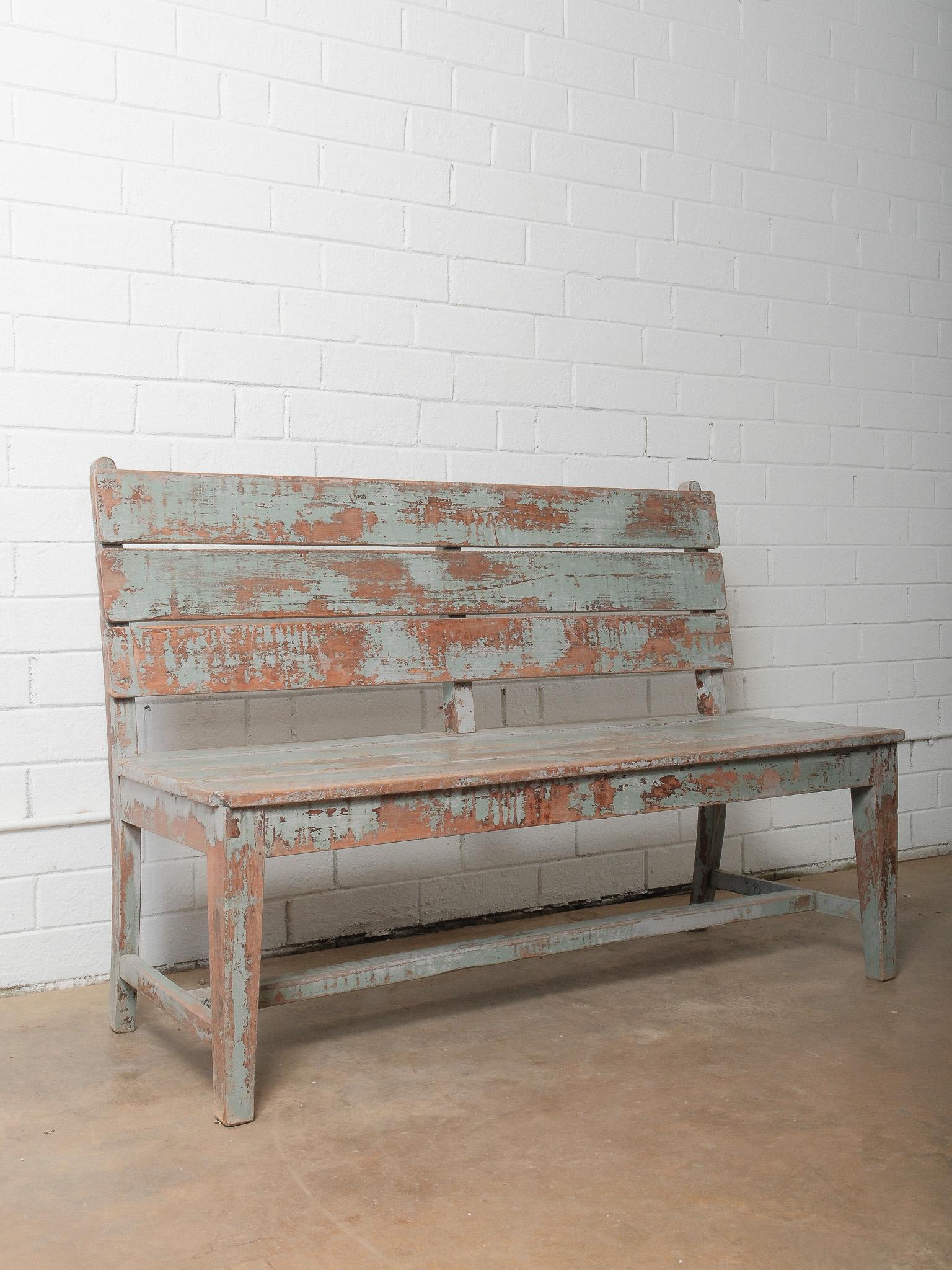 Indien Banc rustique en bois peint en bleu en vente