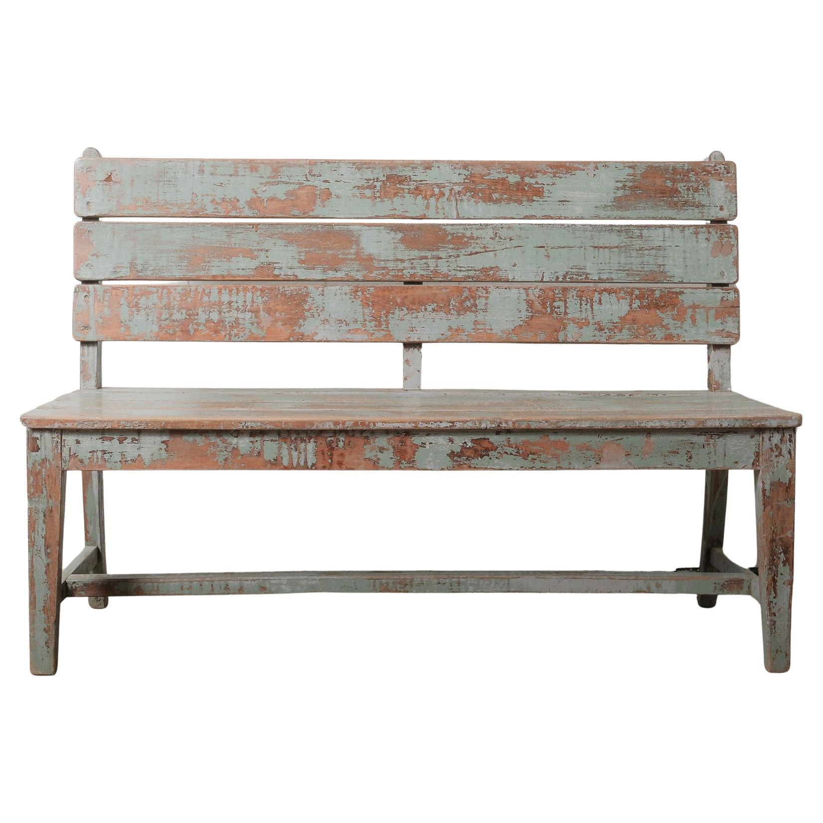 Banc rustique en bois peint en bleu