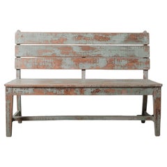 Blue Painted Rustic Farmhouse Wooden Bench
