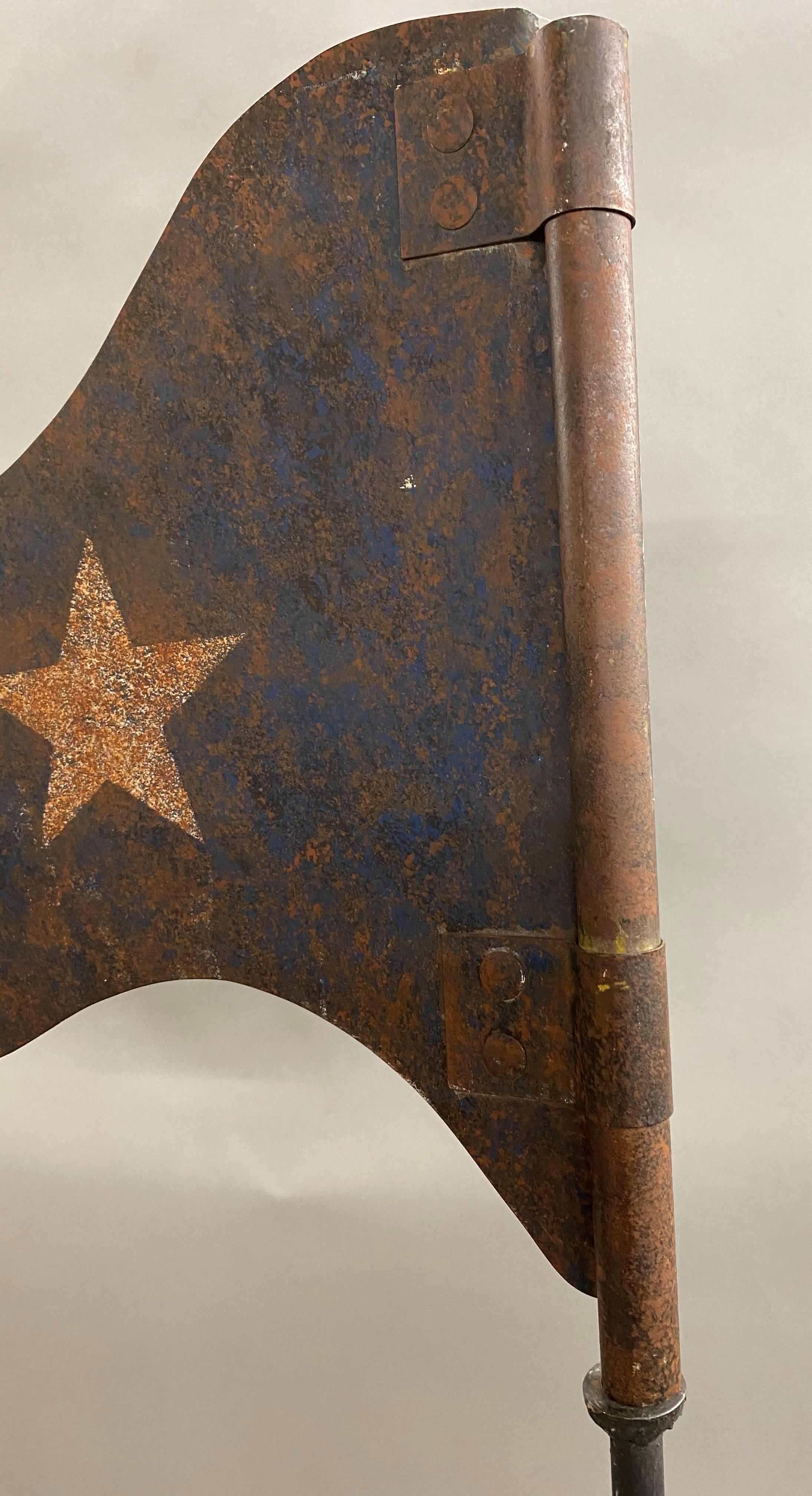 American Blue Painted Sheet Iron Pennant with White Star on Stand For Sale