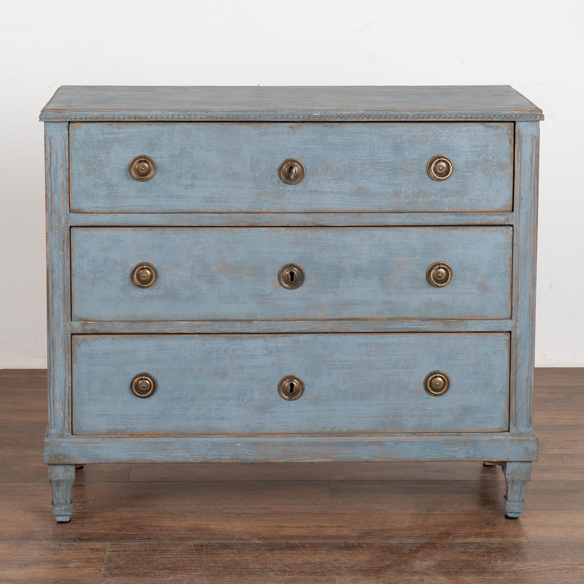 Swedish Blue Painted Small Chest of Three Drawers, Sweden circa 1860-80