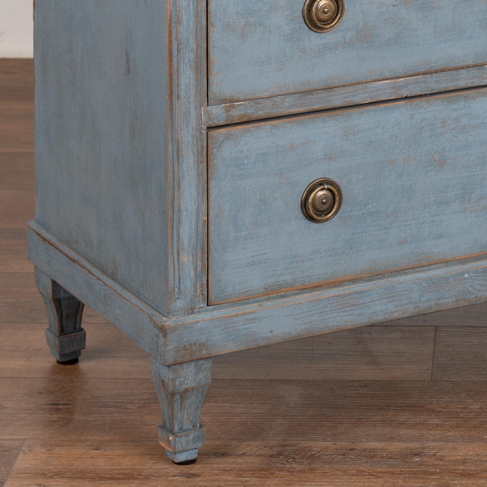 19th Century Blue Painted Small Chest of Three Drawers, Sweden circa 1860-80