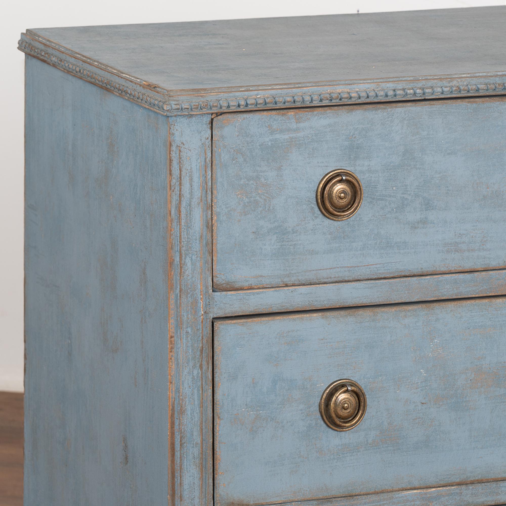 Brass Blue Painted Small Chest of Three Drawers, Sweden circa 1860-80