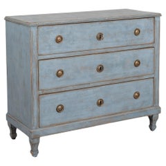 Blue Painted Small Chest of Three Drawers, Sweden circa 1860-80