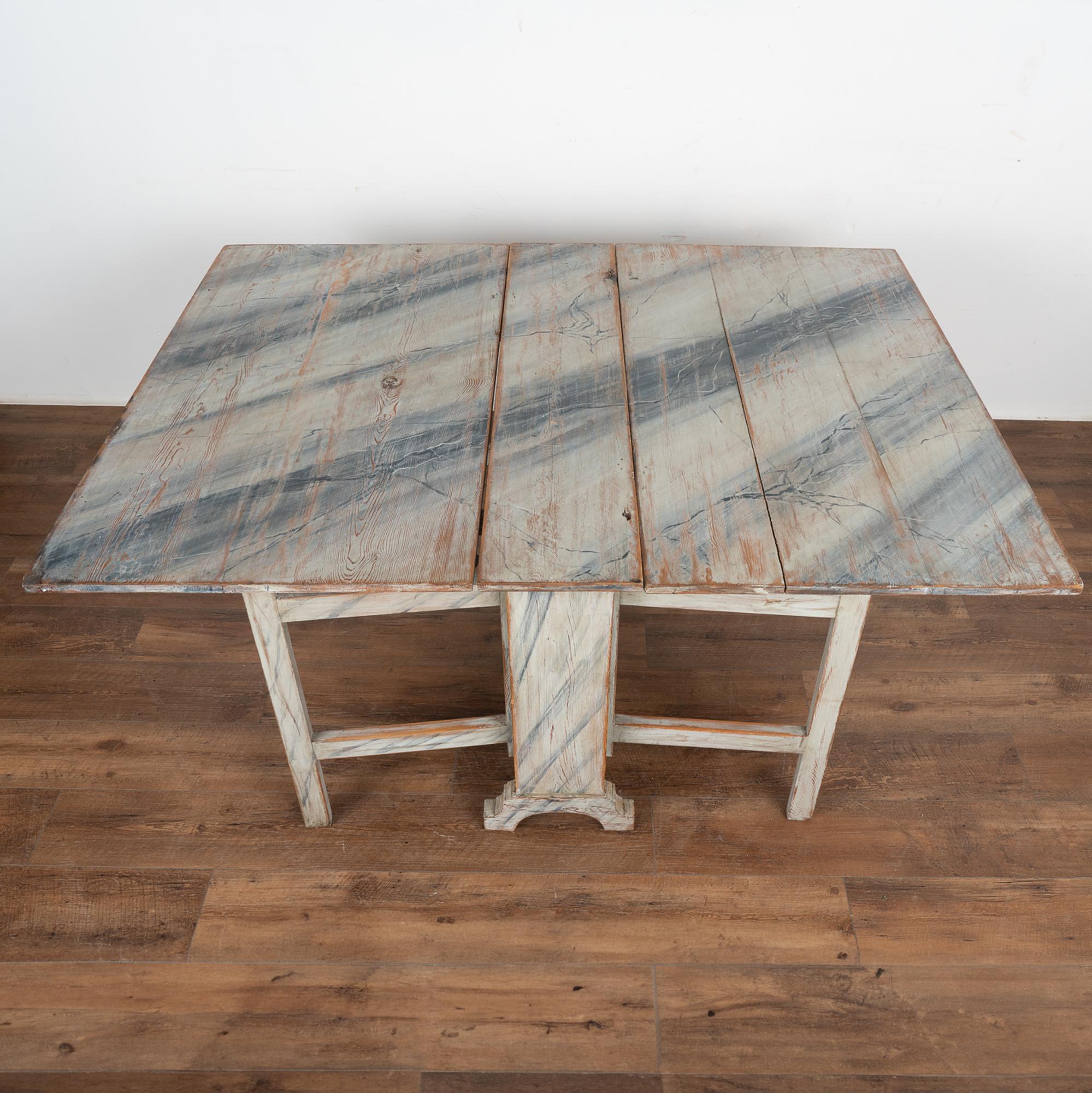 Blue Painted Swedish Drop Leaf Pine Table, circa 1820-40 In Good Condition In Round Top, TX