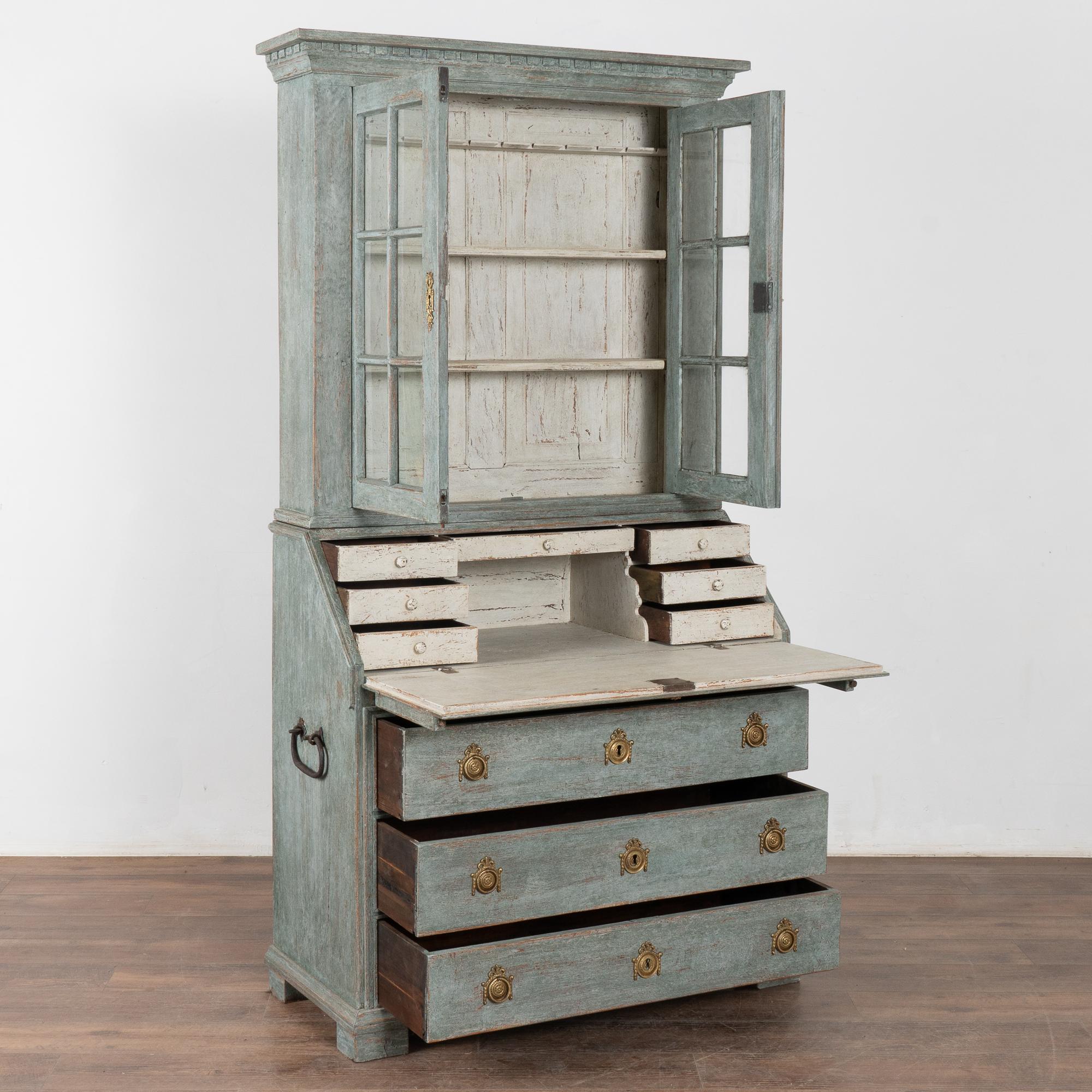 Gustavian Blue Painted Swedish Oak Secretary, circa 1800-20