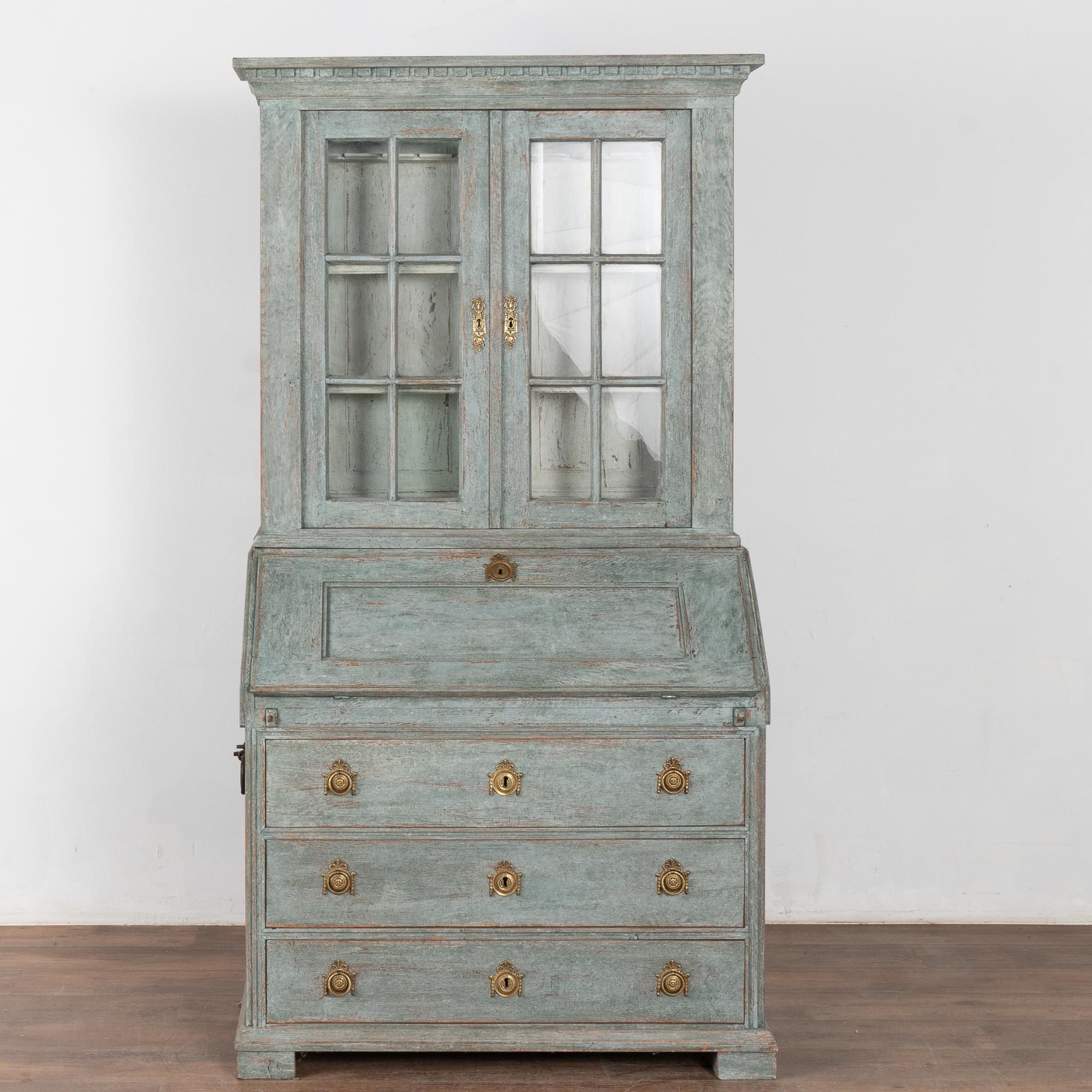 Blue Painted Swedish Oak Secretary, circa 1800-20 In Good Condition In Round Top, TX