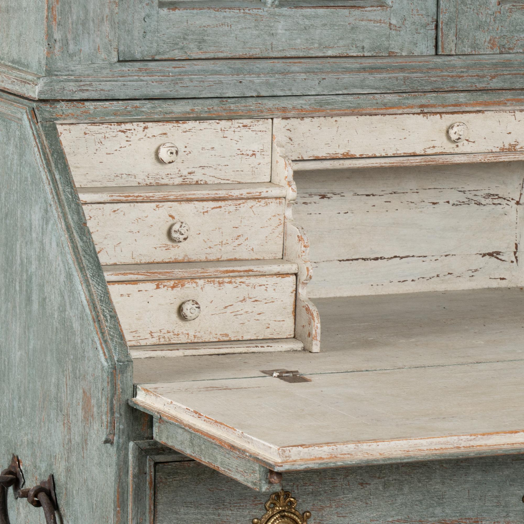 19th Century Blue Painted Swedish Oak Secretary, circa 1800-20