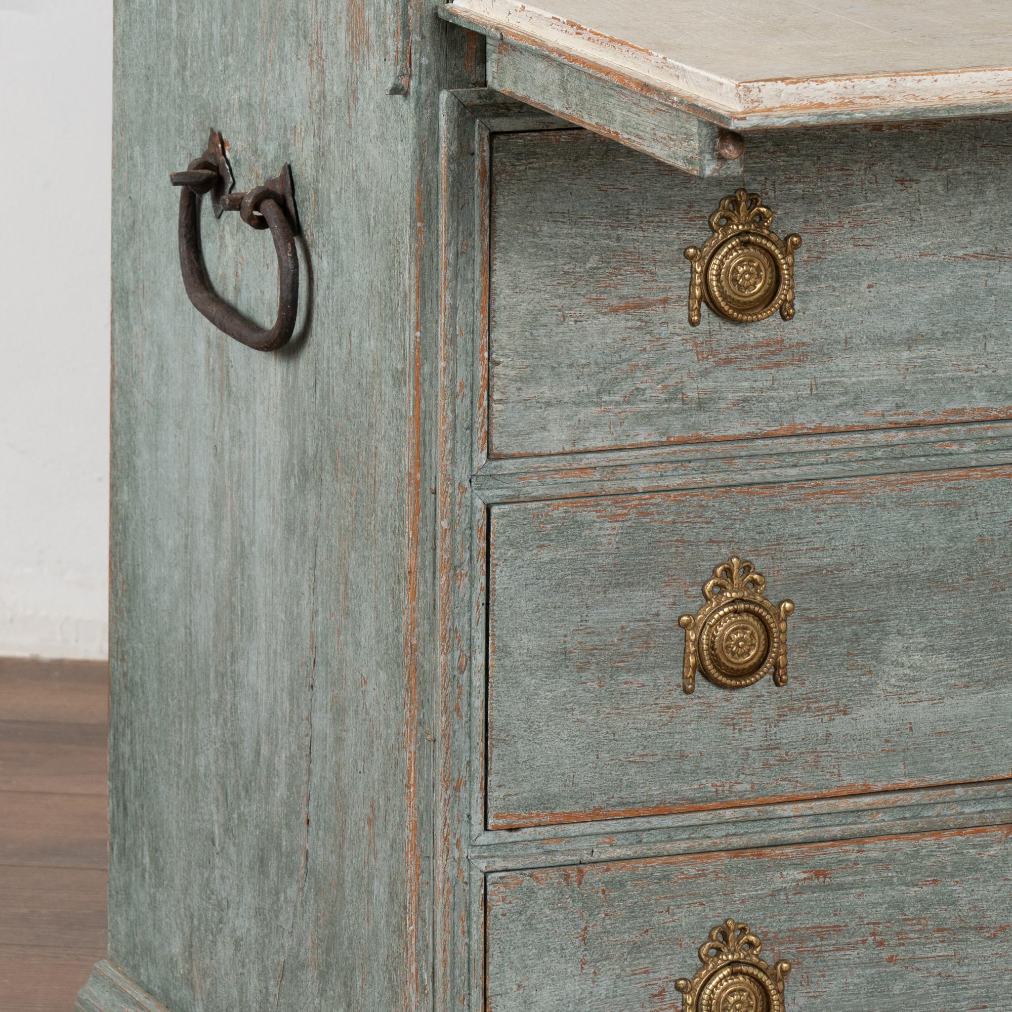 Blue Painted Swedish Oak Secretary, circa 1800-20 1