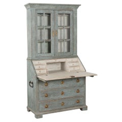 Blue Painted Swedish Oak Secretary, circa 1800-20