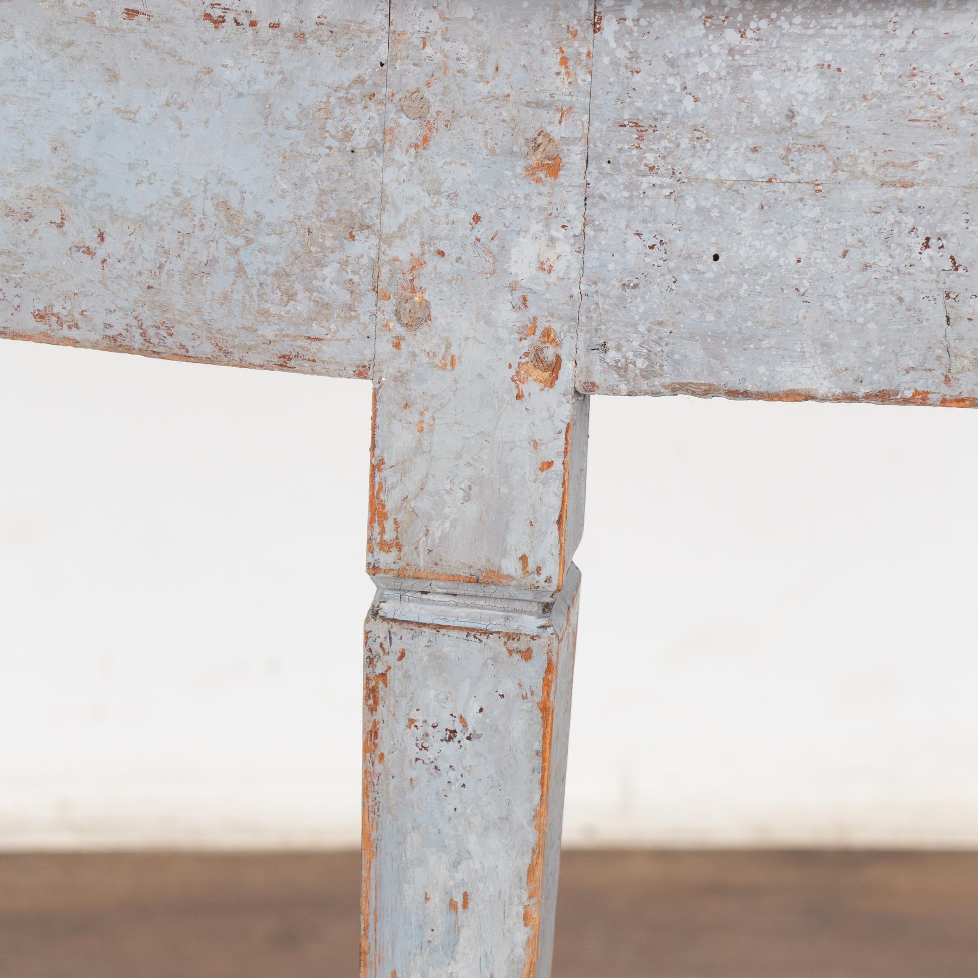 Blue Painted Swedish Pine Demi Lune Console Table, circa 1880 5