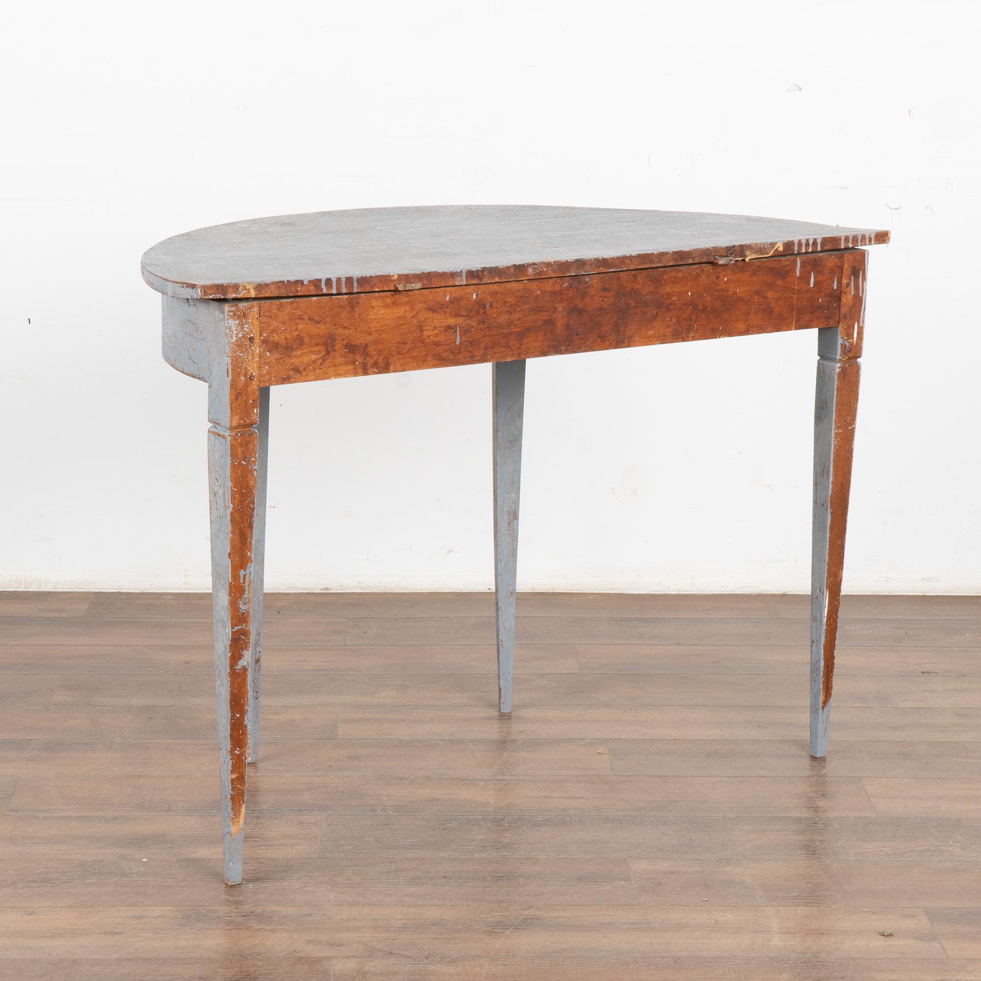Blue Painted Swedish Pine Demi Lune Console Table, circa 1880 8