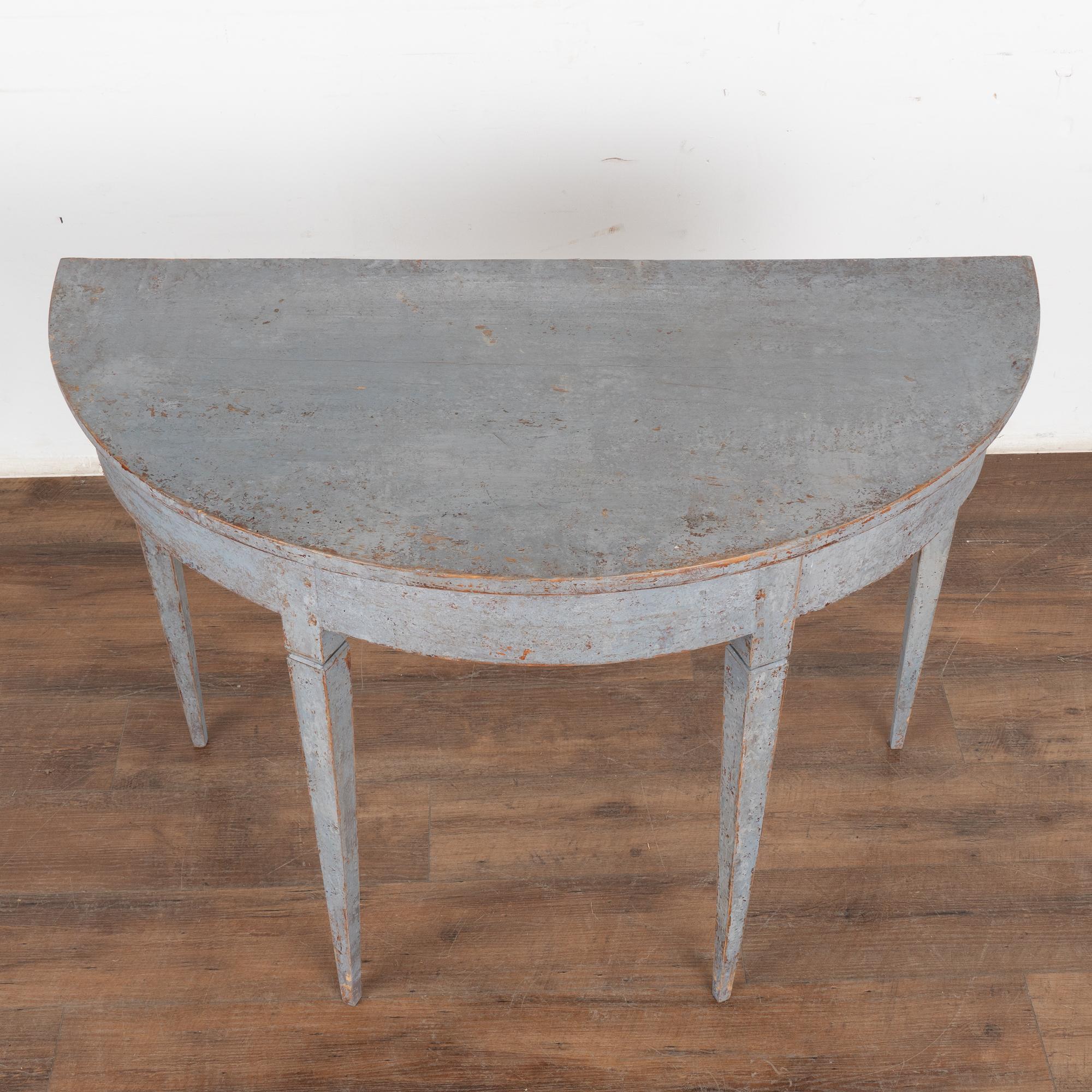 Blue Painted Swedish Pine Demi Lune Console Table, circa 1880 In Good Condition In Round Top, TX