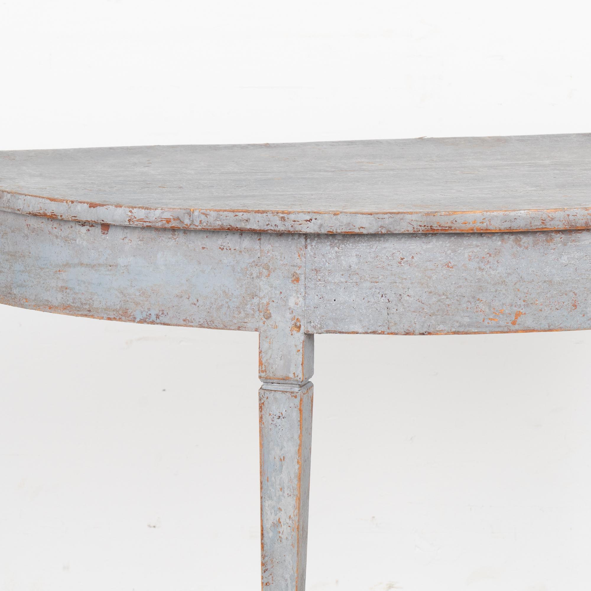 Blue Painted Swedish Pine Demi Lune Console Table, circa 1880 3