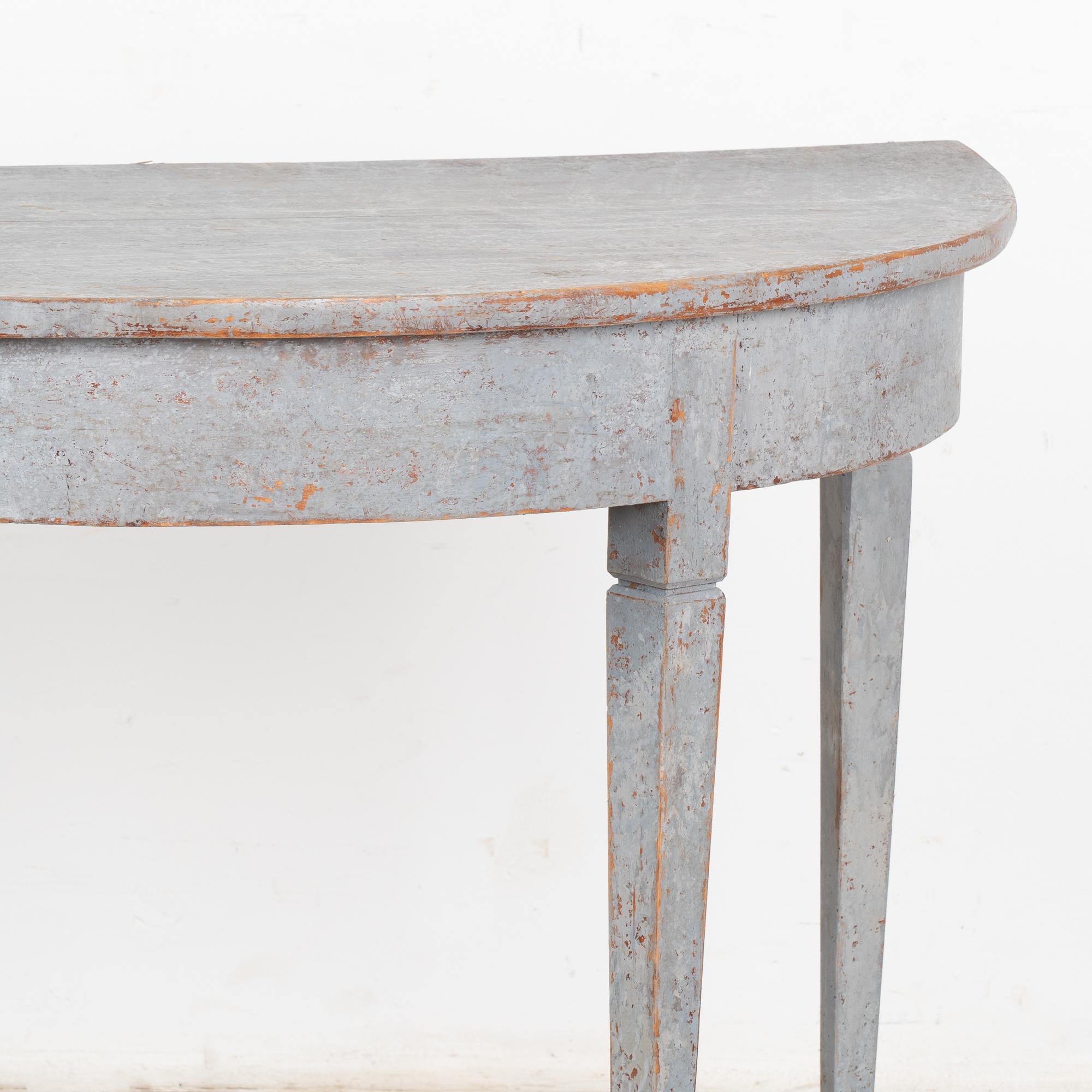 Blue Painted Swedish Pine Demi Lune Console Table, circa 1880 4