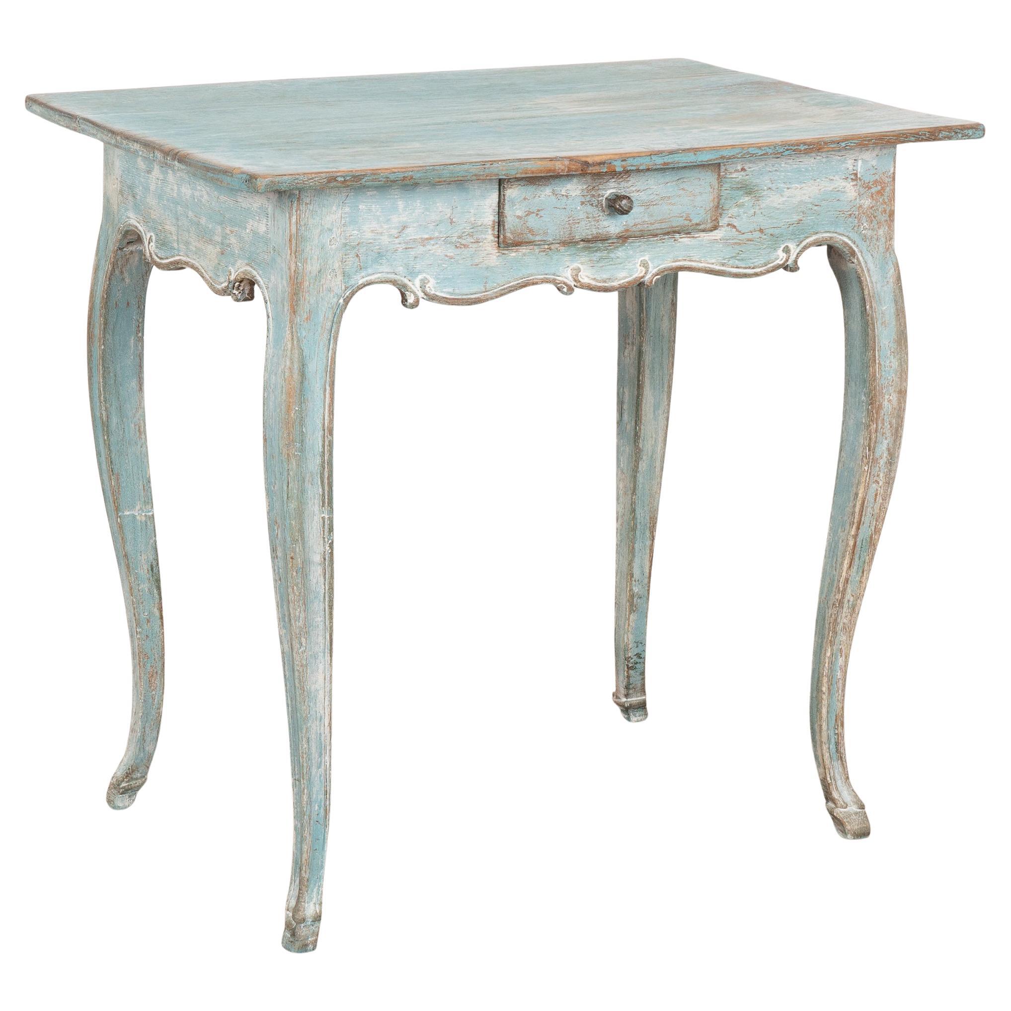 Blue Painted Swedish Side Table With Cabriolet Legs, circa 1800