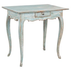 Antique Blue Painted Swedish Side Table With Cabriolet Legs, circa 1800