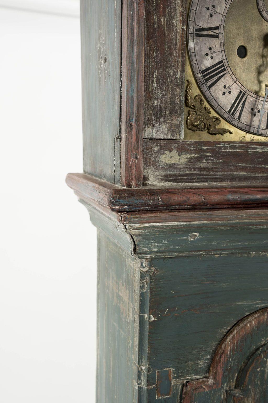 Gustavian Blue-Painted Swedish Tall Case Clock