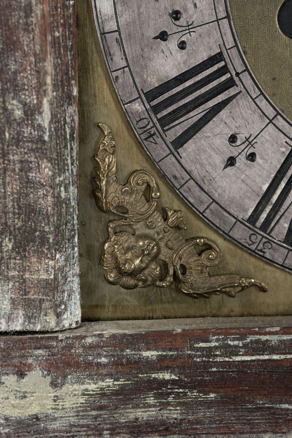 Hand-Carved Blue-Painted Swedish Tall Case Clock