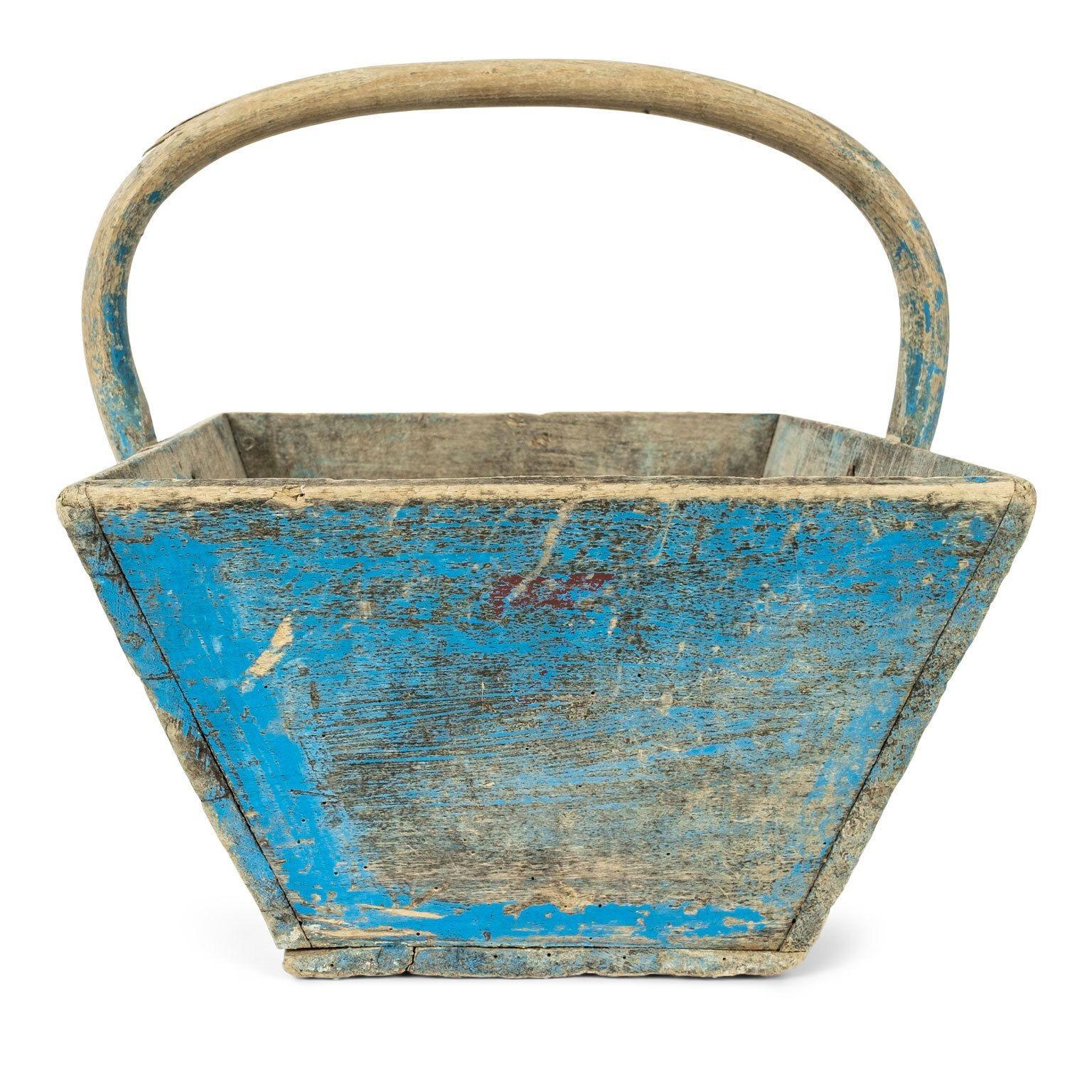 19th Century Blue-Painted Wooden Swedish Basket For Sale
