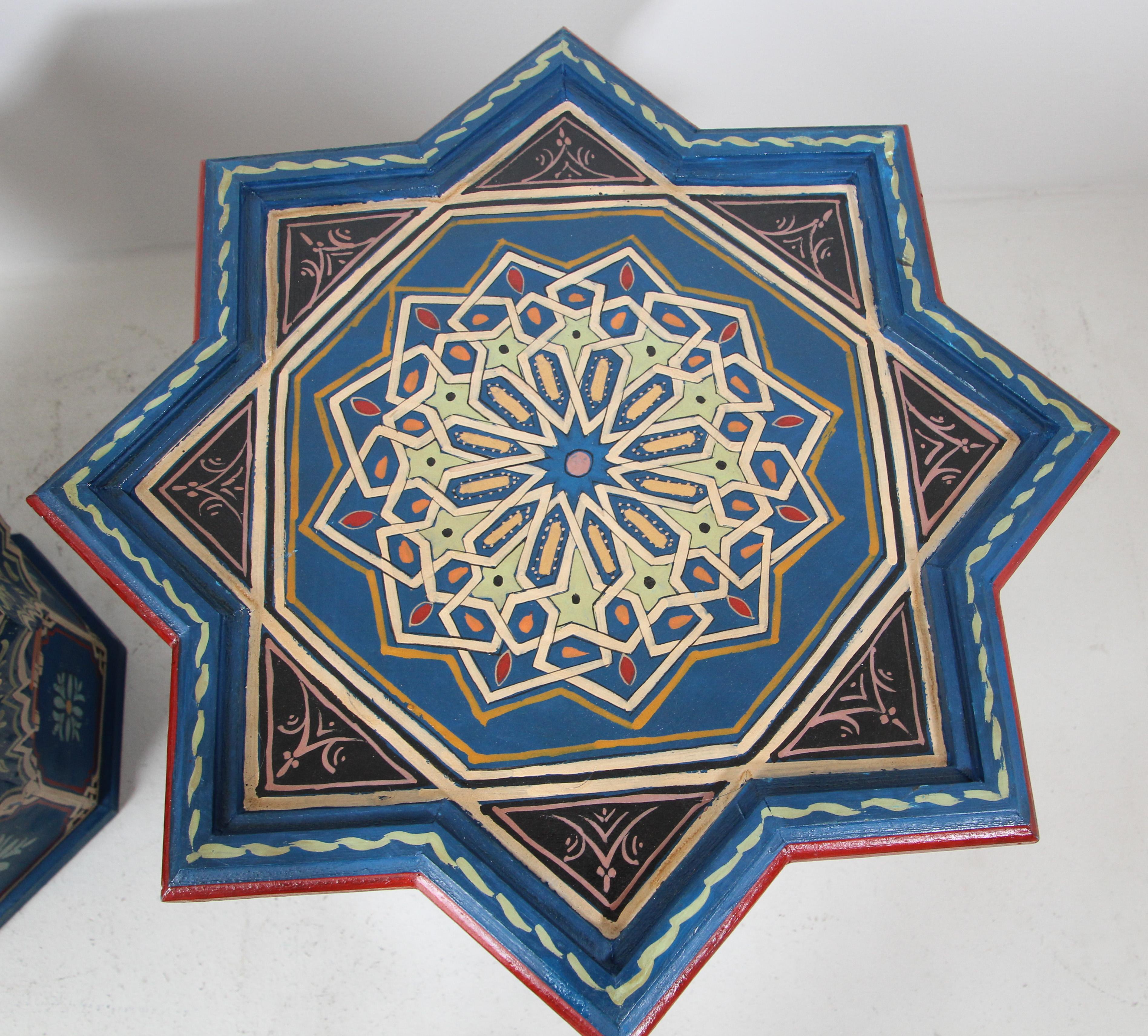 Blue Pair of Moorish Star Shape Side Tables For Sale 1