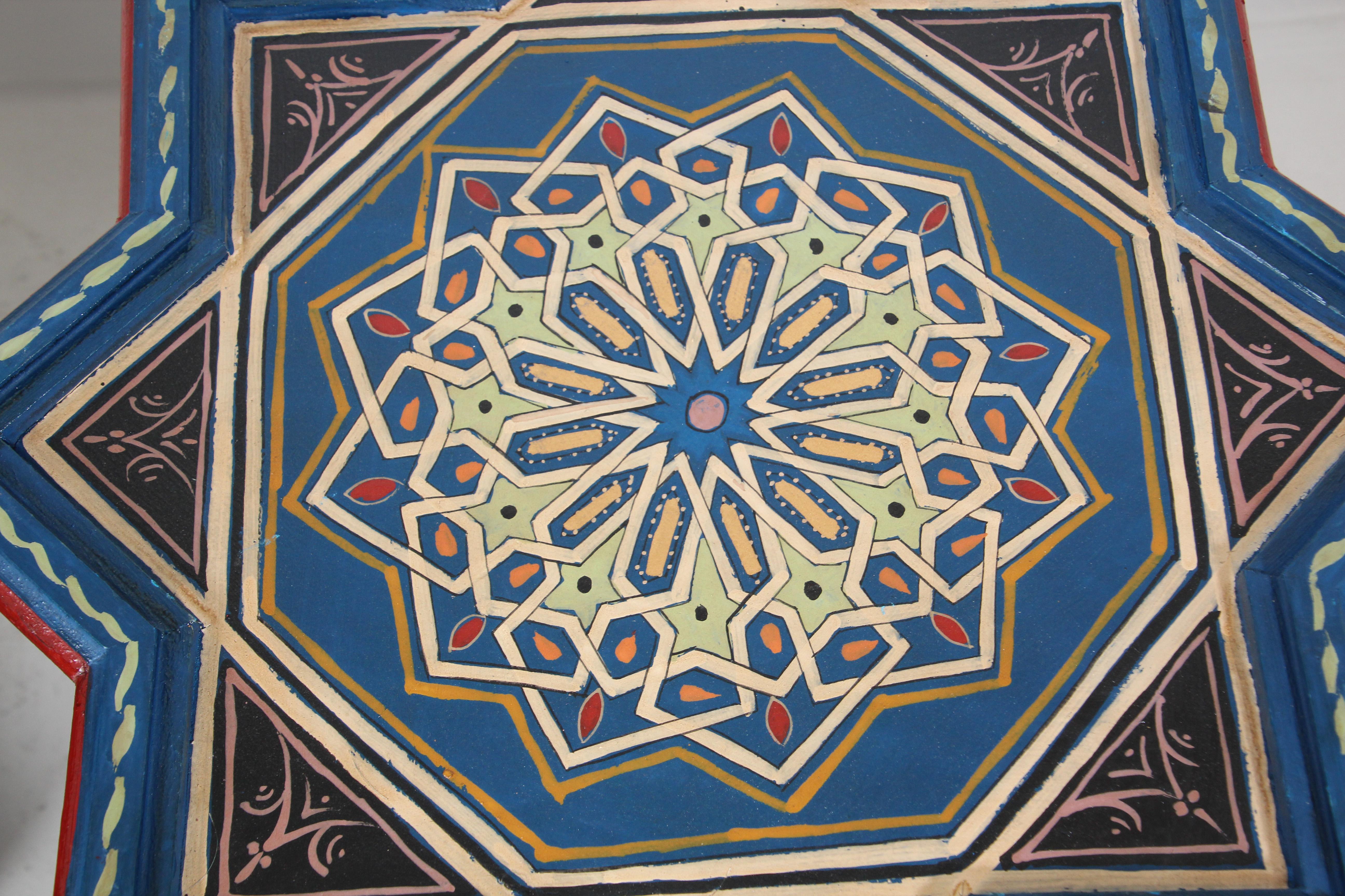 Blue Pair of Moorish Star Shape Side Tables For Sale 2