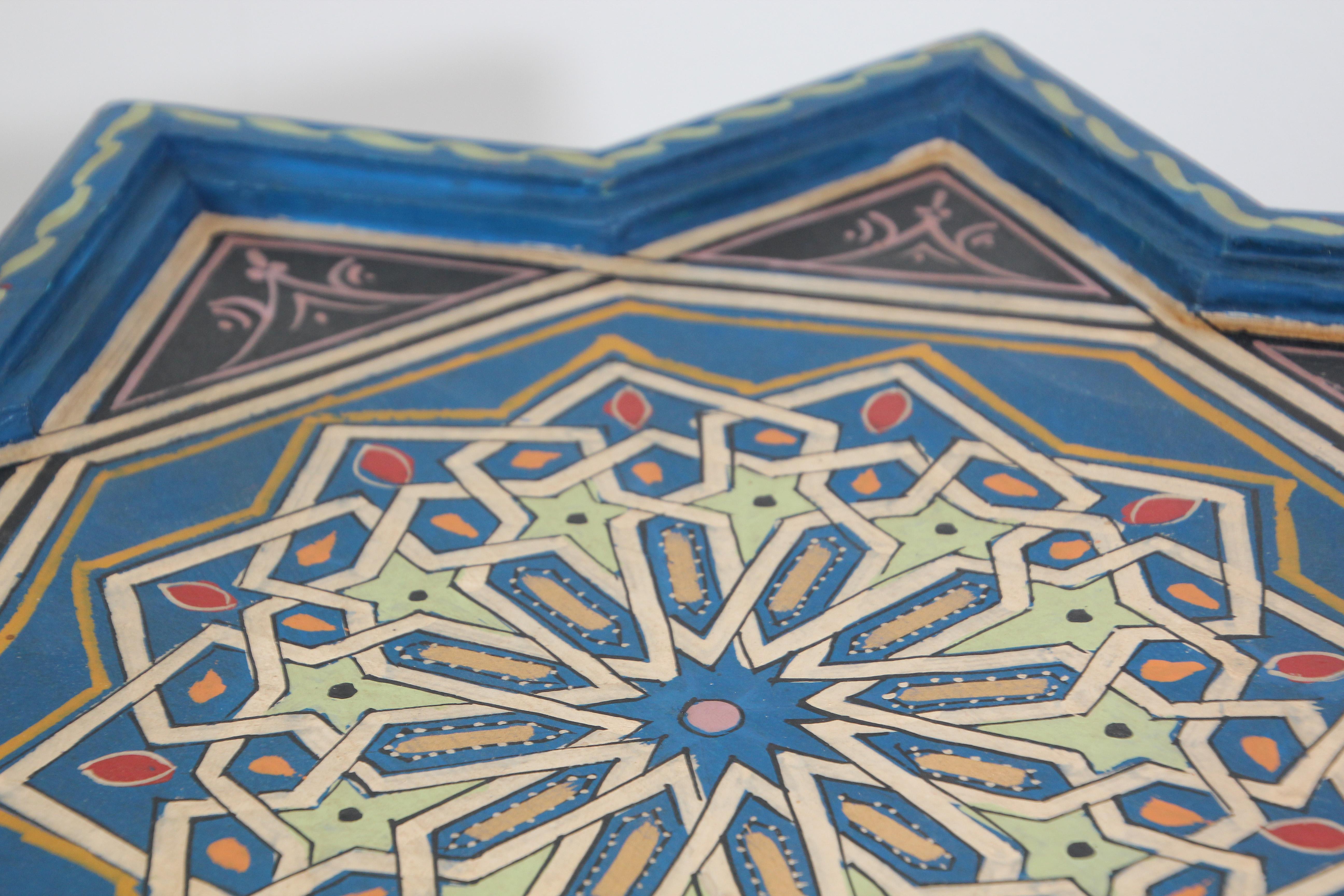 Blue Pair of Moorish Star Shape Side Tables For Sale 5