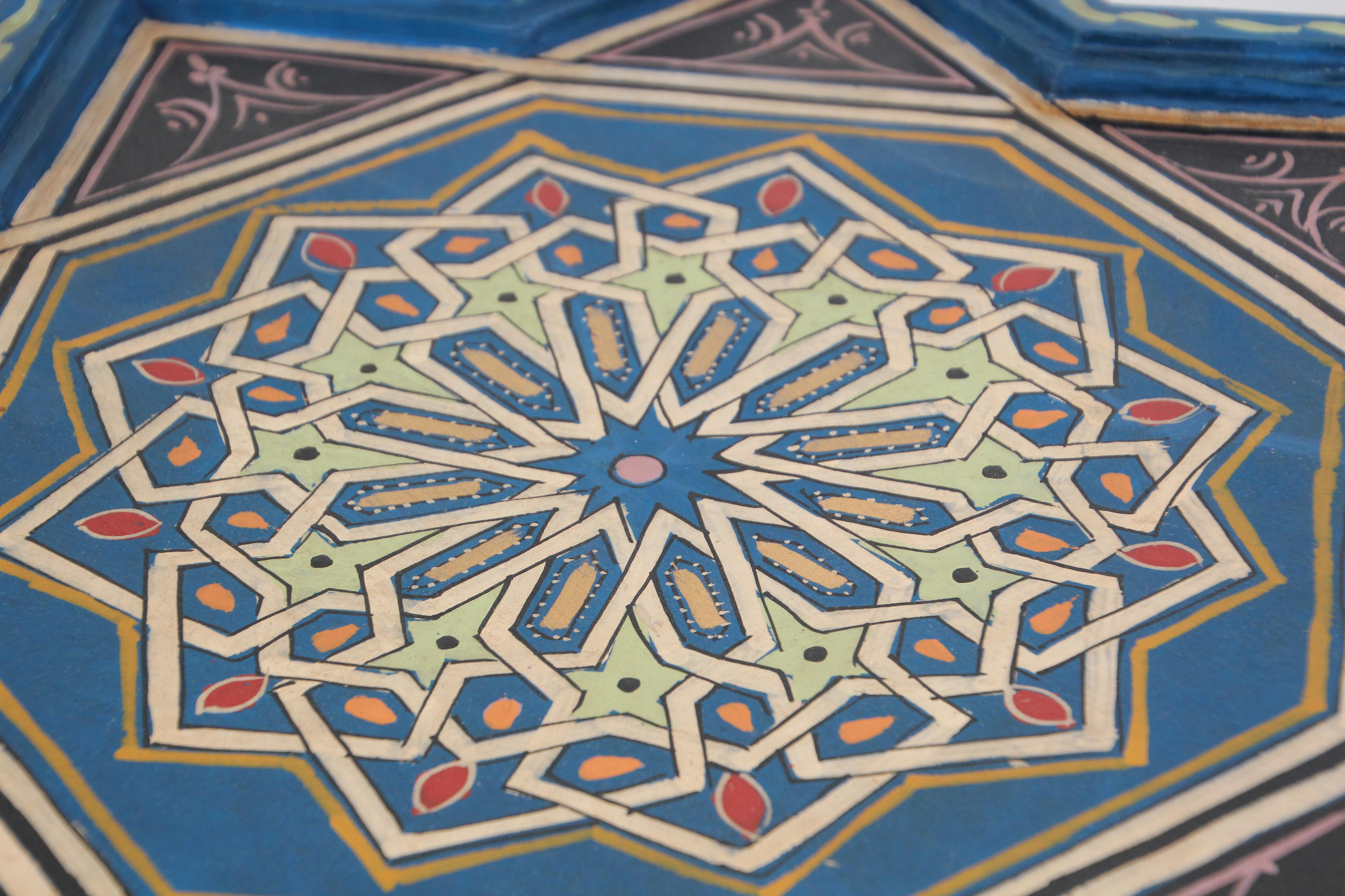 Blue Pair of Moorish Star Shape Side Tables For Sale 6