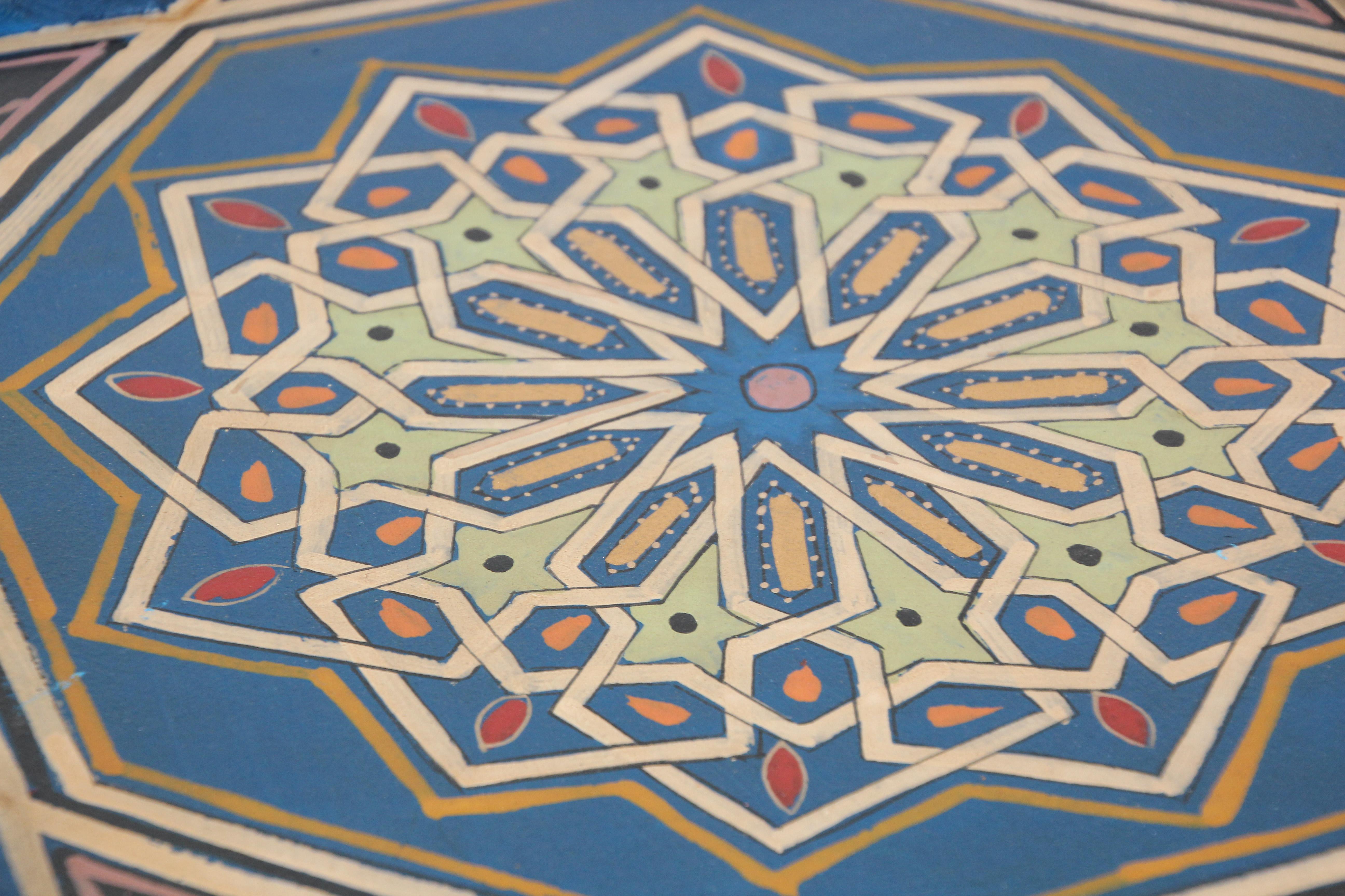 Blue Pair of Moorish Star Shape Side Tables For Sale 7